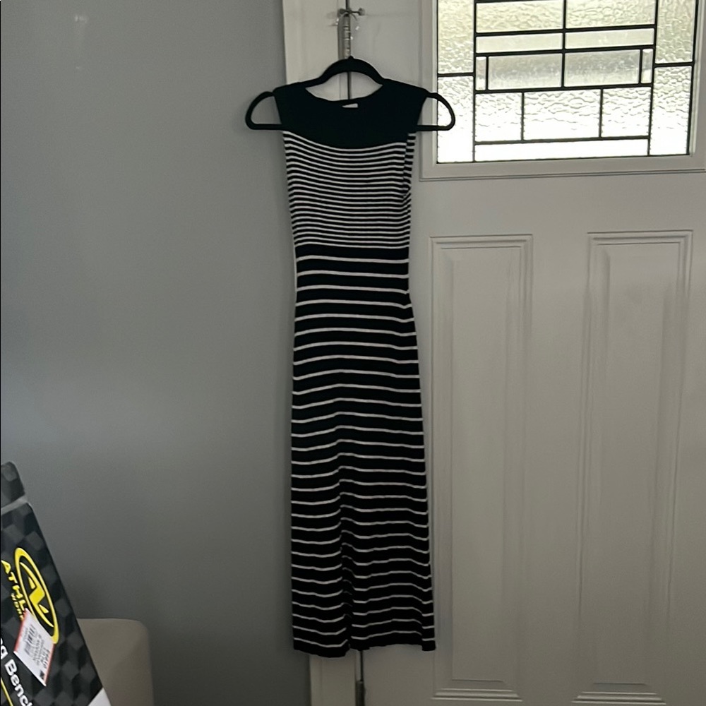 Black and White Striped Maxi Sweater Dress